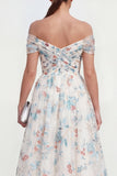 Vestido midi multifloral blanco A Line, de hombros