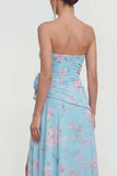 Vestido floral azul 3D con volantes y abertura sin tirantes azul A-Line