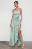 Vestido floral azul 3D con volantes y abertura sin tirantes azul A-Line