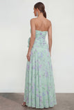Vestido floral azul 3D con volantes y abertura sin tirantes azul A-Line