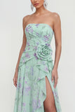 Vestido floral azul 3D con volantes y abertura sin tirantes azul A-Line