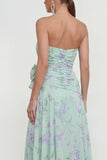 Vestido floral azul 3D con volantes y abertura sin tirantes azul A-Line