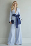 Traje de graduación de solapa azul claro con pico azul claro, dos piezas, pierna ancha y pecho