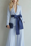 Traje de graduación de solapa azul claro con pico azul claro, dos piezas, pierna ancha y pecho