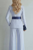 Traje de graduación de solapa azul claro con pico azul claro, dos piezas, pierna ancha y pecho