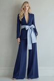 Traje de graduación de solapa azul claro con pico azul claro, dos piezas, pierna ancha y pecho