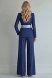 Traje de graduación de solapa azul claro con pico azul claro, dos piezas, pierna ancha y pecho