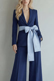 Traje de graduación de solapa azul claro con pico azul claro, dos piezas, pierna ancha y pecho