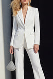 Trajes de graduación blancos slim fit de solapa de dos piezas, pecho simple