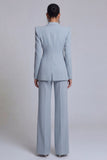 Trajes de solapa de dos piezas con solapa Peak Grey Blue y mangas