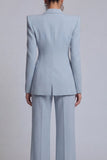 Trajes de solapa de dos piezas con solapa Peak Grey Blue y mangas