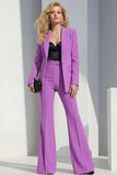Traje de mujer de dos piezas con solapa chal morada y mangas