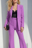 Traje de mujer de dos piezas con solapa chal morada y mangas