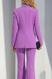 Traje de mujer de dos piezas con solapa chal morada y mangas