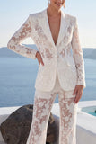 Trajes de solapa blanca con solapa de dos piezas con encaje aplicado y mangas