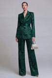 Traje de graduación de dos piezas, floral verde oscuro con solapa muescada y pierna ancha con cinturón