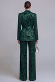 Traje de graduación de dos piezas, floral verde oscuro con solapa muescada y pierna ancha con cinturón