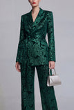 Traje de graduación de dos piezas, floral verde oscuro con solapa muescada y pierna ancha con cinturón