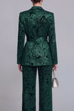 Traje de graduación de dos piezas, floral verde oscuro con solapa muescada y pierna ancha con cinturón