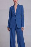 Traje de graduación azul oscuro con solapa muescada de dos piezas, pierna ancha y pecho simple