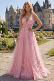Corsé rosa de escote en V y largo vestido de tul