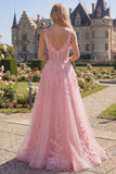 Corsé rosa de escote en V y largo vestido de tul