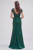 Vestido de madre de la novia de sirena de cuello en V verde oscuro