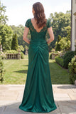 Vestido de madre de la novia de sirena de cuello en V verde oscuro
