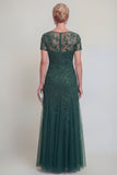 Vestido de madre de novia de una línea de escote redondo verde oscuro
