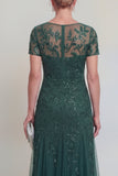 Vestido de madre de novia de una línea de escote redondo verde oscuro
