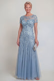Vestido de madre de novia de una línea de escote redondo verde oscuro