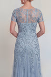 Vestido de madre de novia de una línea de escote redondo verde oscuro