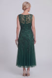 Vestido largo de Madre de la Novia Verde Oscuro Floral Floral A Line Ablad Boat Neck