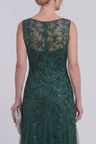 Vestido largo de Madre de la Novia Verde Oscuro Floral Floral A Line Ablad Boat Neck