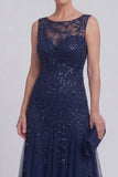 Vestido largo de Madre de la Novia Verde Oscuro Floral Floral A Line Ablad Boat Neck
