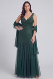 Vestido de Madre de la Novia, Tul Gris Azul, Con Escote en V A Line