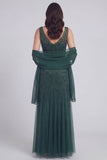 Vestido de Madre de la Novia, Tul Gris Azul, Con Escote en V A Line