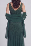 Vestido de Madre de la Novia, Tul Gris Azul, Con Escote en V A Line
