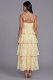 Vestido floral largo de tirantes finos en línea fina de flores blancas rosadas