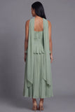 Vestido midi sin tirantes plisados plisados y volantes A-Line Dusty Sage con bufanda al cuello