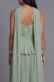 Vestido midi sin tirantes plisados plisados y volantes A-Line Dusty Sage con bufanda al cuello