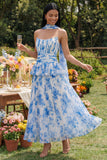 Vestido midi sin tirantes plisados plisados y volantes A-Line Dusty Sage con bufanda al cuello