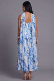 Vestido midi sin tirantes plisados plisados y volantes A-Line Dusty Sage con bufanda al cuello