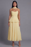 Vestido midi sin tirantes plisados plisados y volantes A-Line Dusty Sage con bufanda al cuello