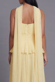 Vestido midi sin tirantes plisados plisados y volantes A-Line Dusty Sage con bufanda al cuello