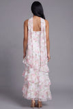 Vestido largo de invitado de boda de chiffon blanco rosa rosa sin tirantes con volantes y bufanda de cuello