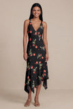 Vestido midi floral midi con escote en V y gasa negra