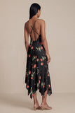 Vestido midi floral midi con escote en V y gasa negra