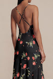 Vestido midi floral midi con escote en V y gasa negra