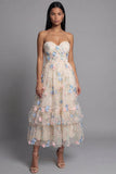 Vestido Midi floral A-Line con aplique de tul champán Sweetheart